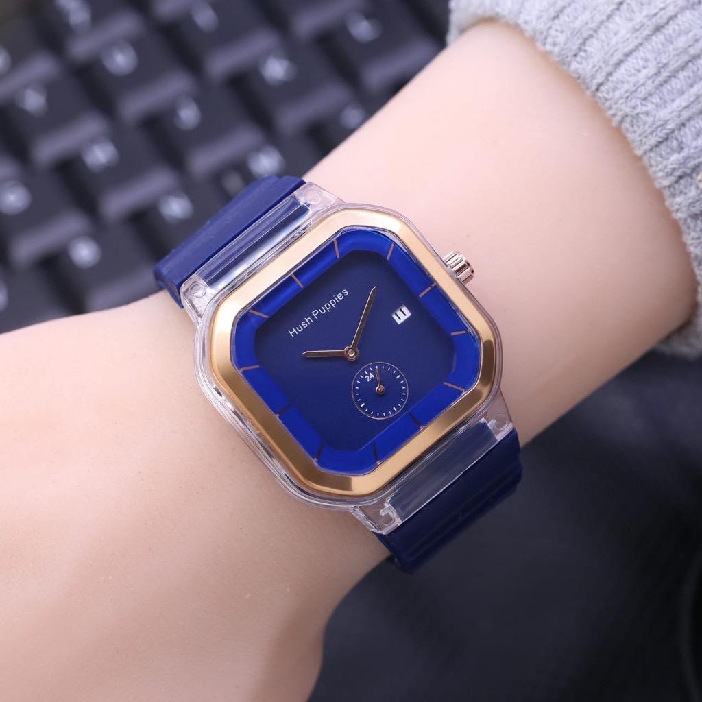 TERMURAH Hush Puppies segi model AC 2811, Rubber strap, chrono detik, tanggal aktif, plus box Hush