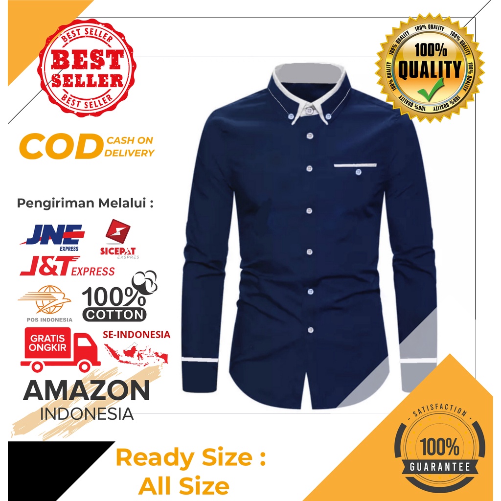YANG LAGI HITS DICARI GAN Termurah Ronaldo Warna Navy Kemeja Pria Cowo Kantor Kasual Formal Lengan Panjang