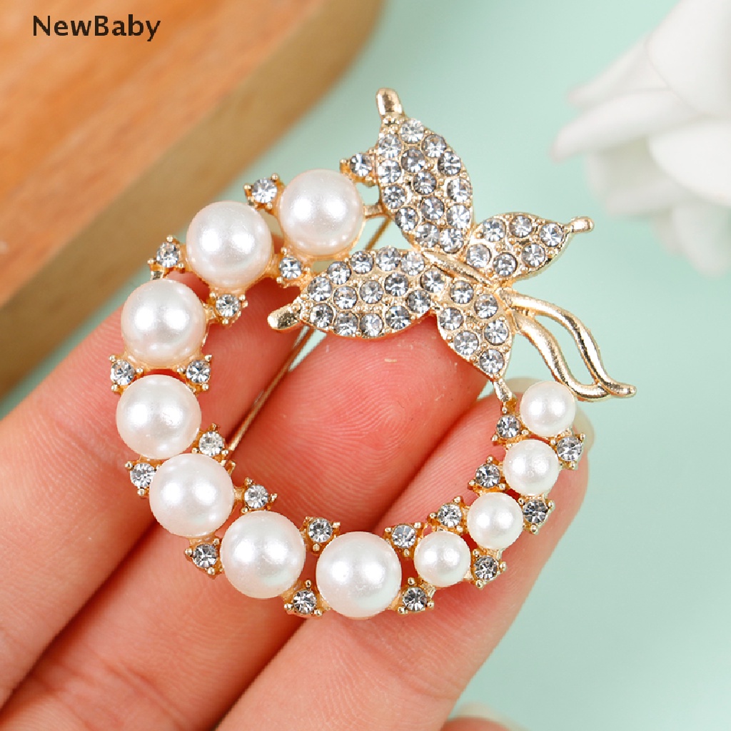 NewBaby Pearl Rhinestone Wreath Butterfly Brooch Women Weddings Office Brooch Pins Gifts ID