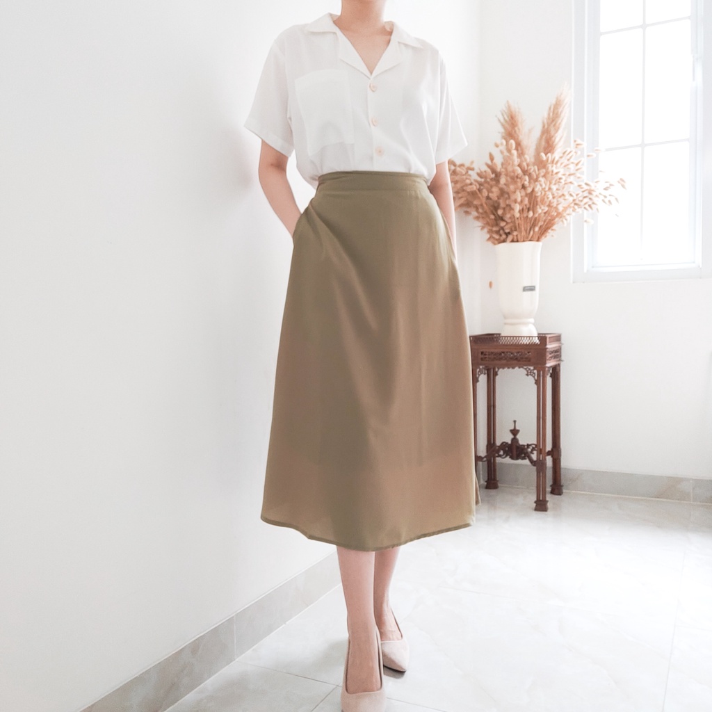Jual Audrey Midi Skirt - Rok Midi A-Line / Rok Midi / Korean Midi Skirt ...