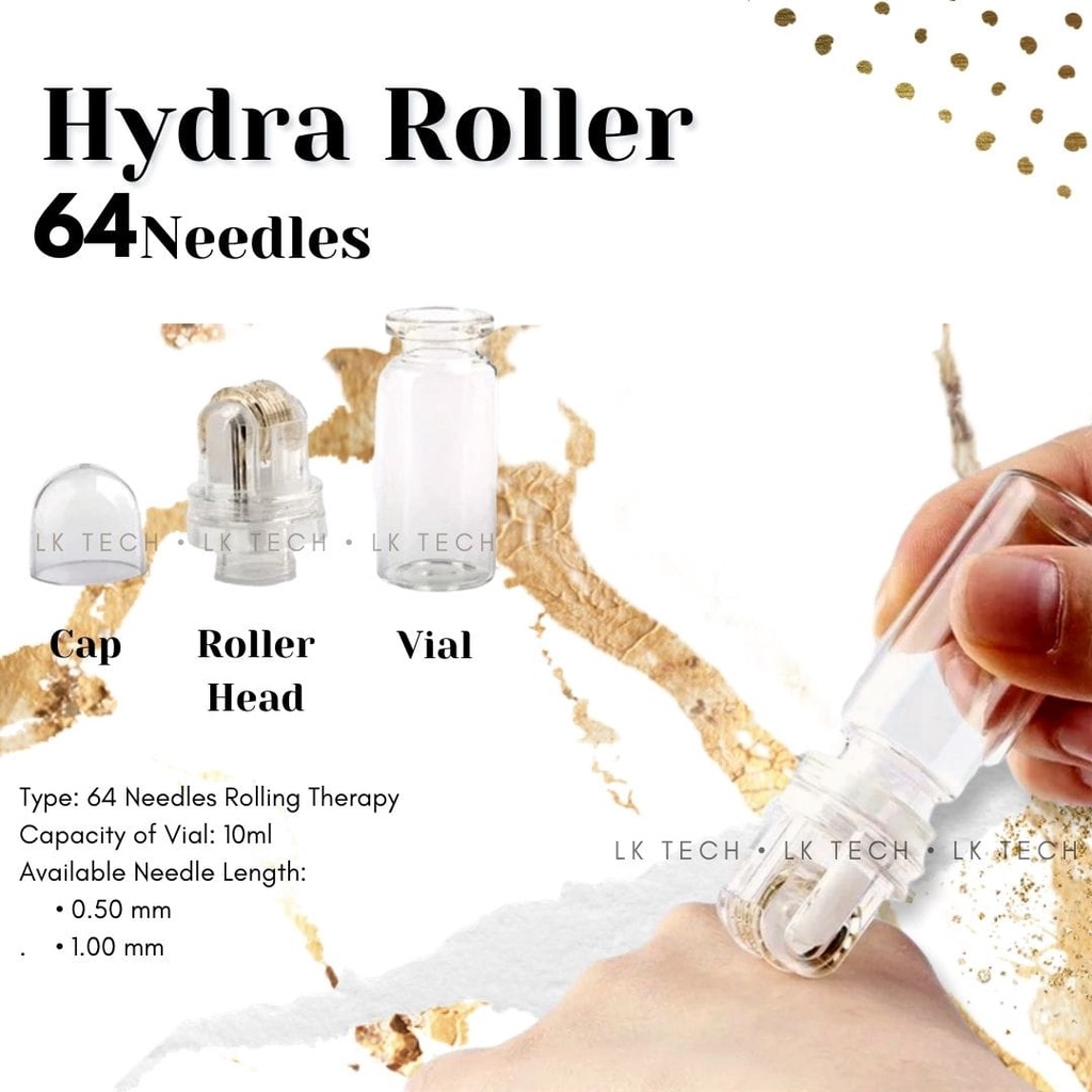 Hydra Roller Pin Mikro 64 Pin Rol Ujung Pin Titanium Injeksi Hyaluronic Otomatis Serum Perawatan Kulit Mengencangkan Pori-pori