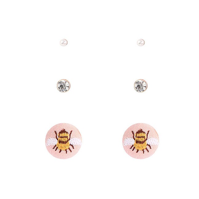 LRC Anting Tusuk Fashion White Little Bee Diamond Earring Set Y63085