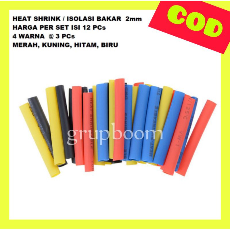 Jual 12 pcs ISOLASI BAKAR 2MM HEAT SHRINK SET 4 WARNA SIZE 2 MM PANJANG ...