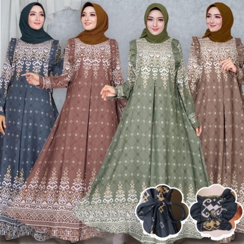 Mula Store - Gamis Maxmara Husna - Gamis Melayu Songket Premium - Gamis Busui Dress - Gamis Acara Pe