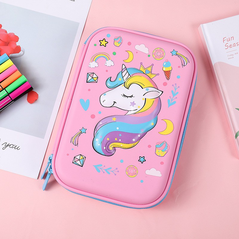 Tempat pensil unicorn kotak pensil pensil case hardtop 3D unicorn lucu