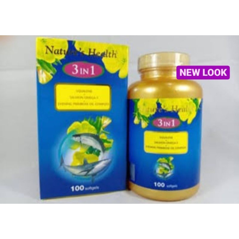 Nature's Health 3 in 1 (Squalene + Salmon Omega 3 + E.P.O Complex - (isi 30 dan 100 Softgels)