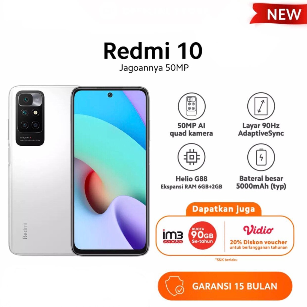 Xiaomi Redmi 10 [4GB+64GB - 6GB+128GB] 6.5&quot; LCD - Helio G88 - 50MP Quad Camera - 5000mAh Garansi Resmi Xiaomi 15 Bulan