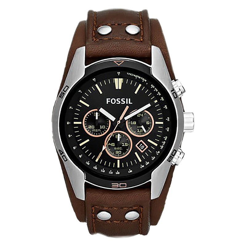 Cuci gudang Fossil CH2891 Coachman Chronograph Black Dial Brown Leather Strap Limited edition