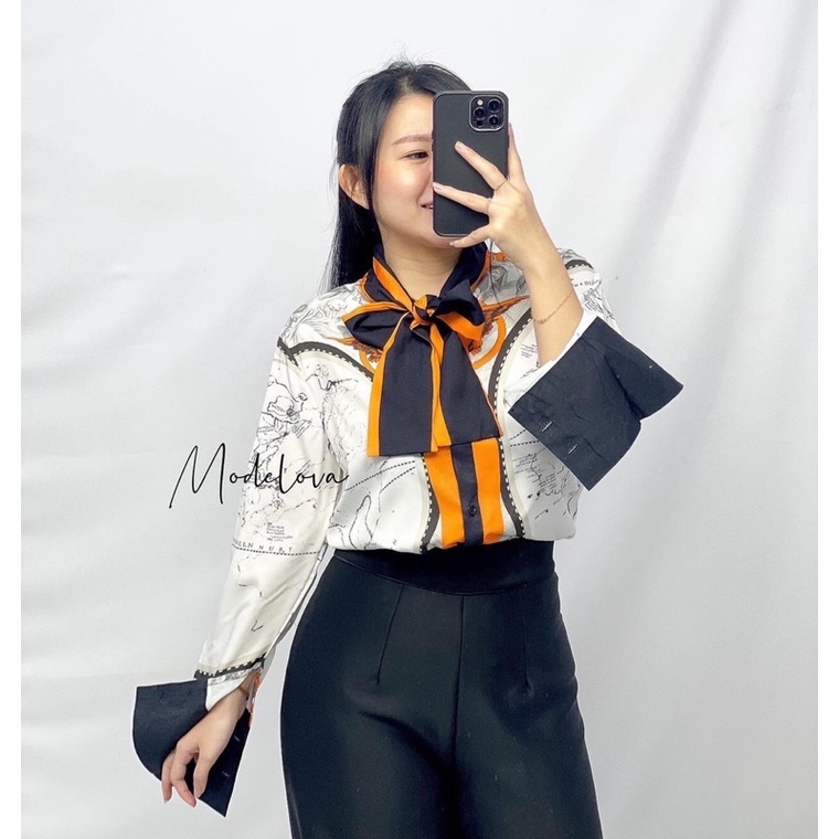 MDLV ~ 6842 Belavia Tie Neck Shirt Blouse Korea Blouse Premium Kemeja Import Fashion Import