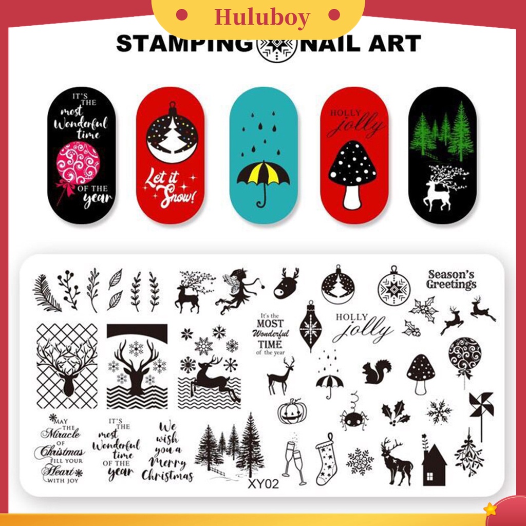 Huluboy Huluboy♡ Plat Stempel Kuku Bahan Stainless Steel Tema Natal Untuk Manicure