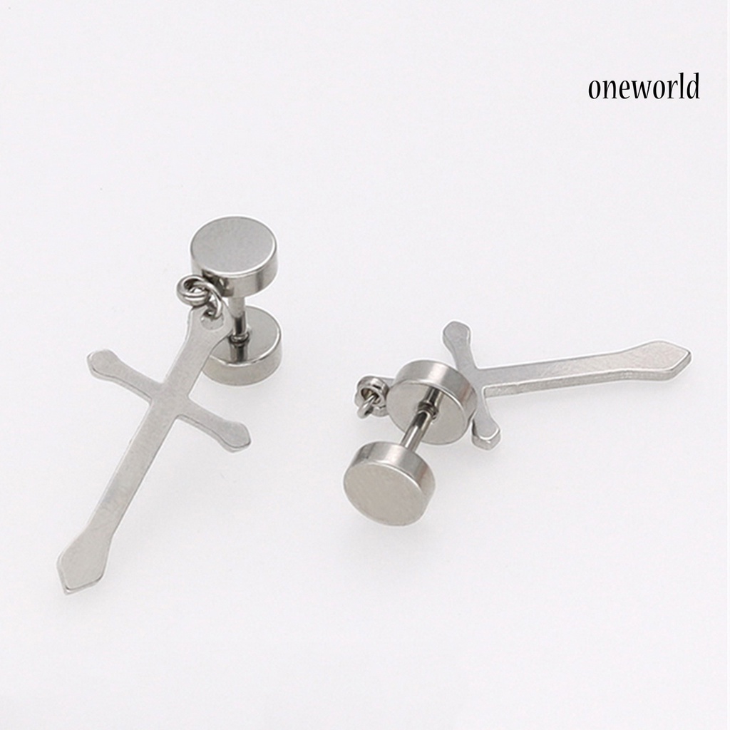 OW@ 1Pc Earrings Dumbbell Cross Design Exquisite Titanium Steel Ear Studs Jewelry Gift for Decor