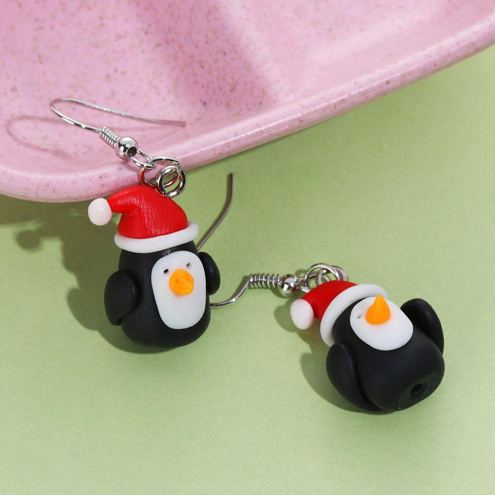 Lily Anting Natal Fashion Hewan Menjuntai Kait Motif Pinguin Perhiasan Clay Polimer