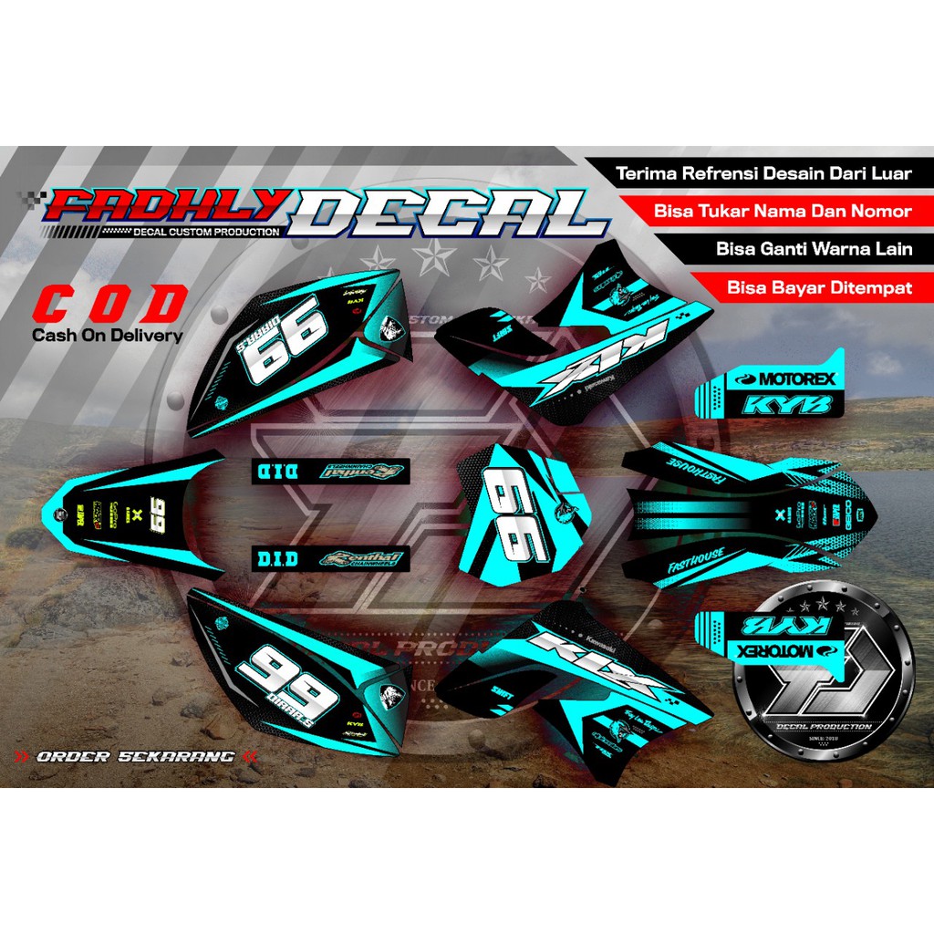 Decal KLX L / S / Dtracker Old Biru dan Kuning Stabilo