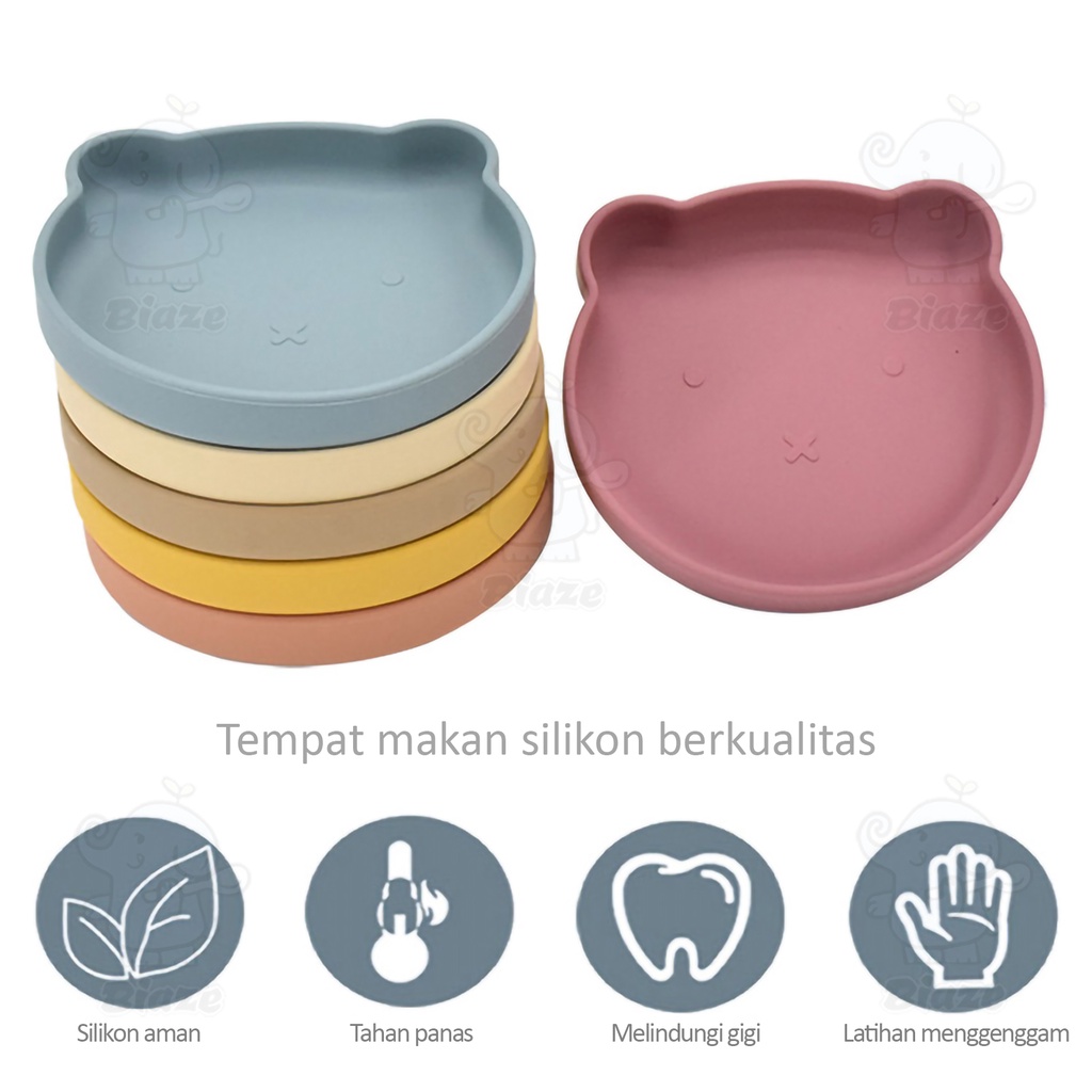 Biaze Baby Silicone Plate Suction Bear/ Piring Silikon Bayi/ Alat Mpasi Anak/ Piring Silikon Beruang Anti Tumpah