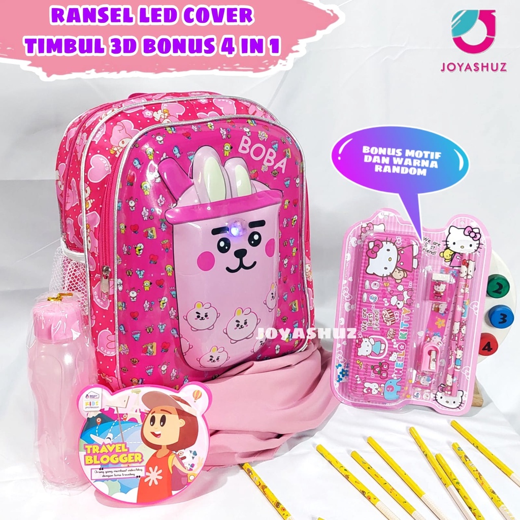 Tas Boba Anak Perempuan Berbonus - Ransel Boba Anak - Tas Anak SD - Tas Sekolah Anak Perempuan Boba Gratis Botol Dan Misting - Tas Anak Karakter Lucu - Joyashuz