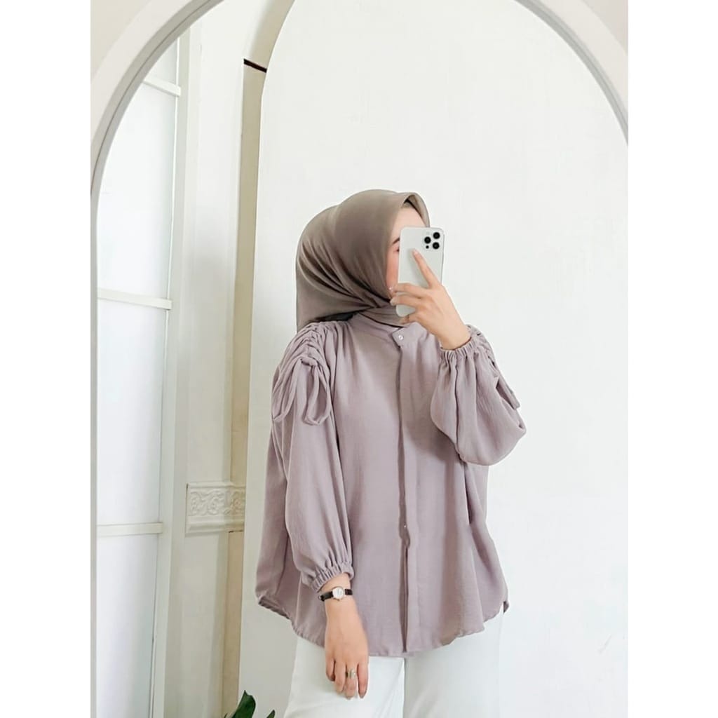 Gavi Blouse - Cirebon Cloth | Kemeja Serut Pundak | Blouse Crinkle Lengan Serut Pundak