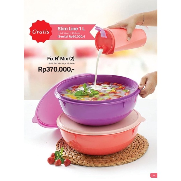 Tupperware set 2 bowl buah gratis Tumblr 1 Liter