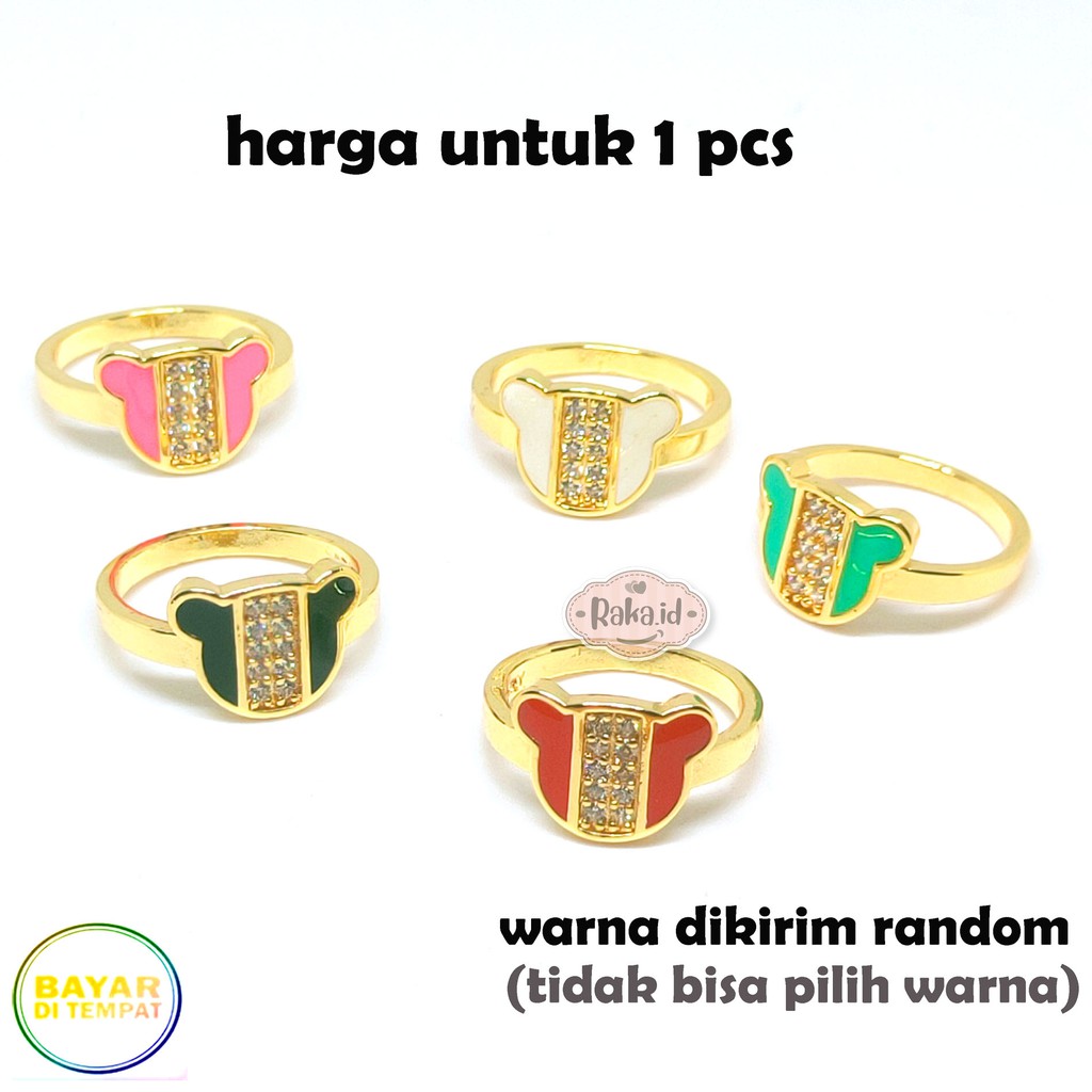 Cincin Wanita Korea Anti Karat Mickey 3 Garis Warna Warni Besar Random Perhiasan 580