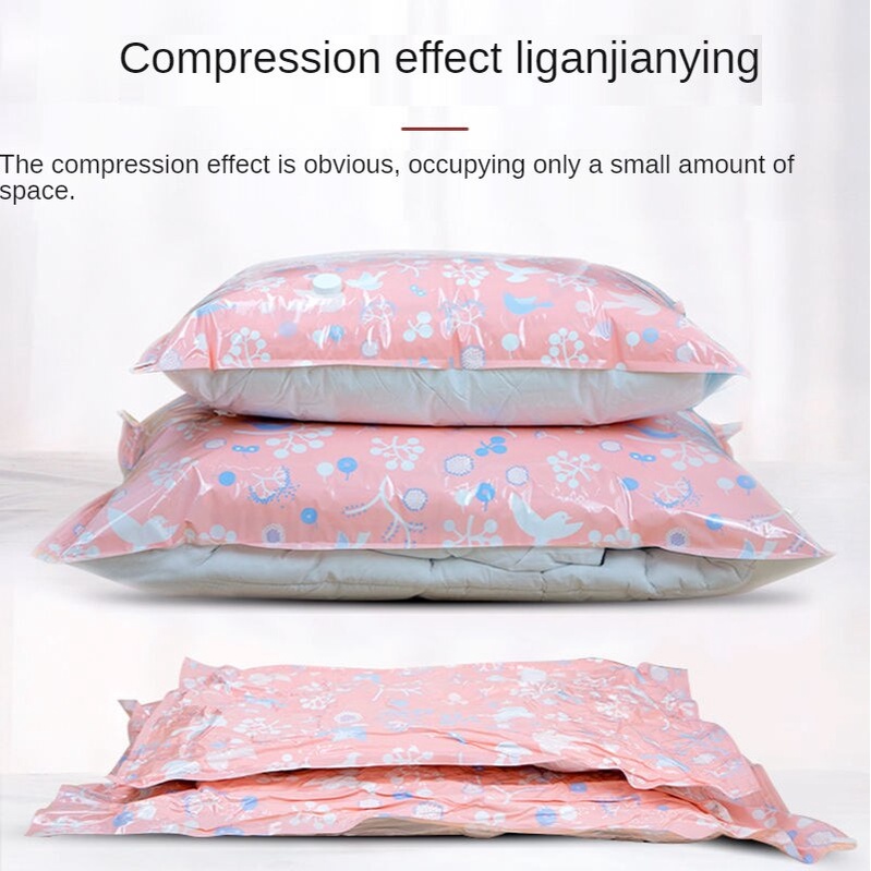 GS8-2 Vakum kantong plastik pakaian vacuum compression bag 10/ 8 pcs - sn1000 whism + Pompa Vakum pink Or-i