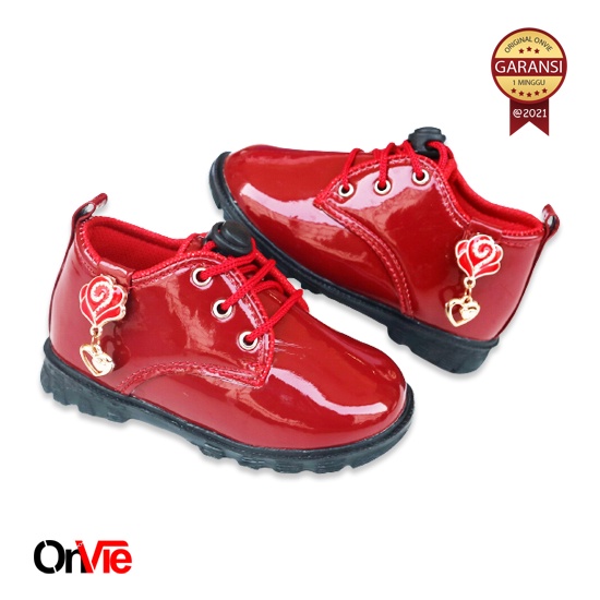 Sepatu Pesta Anak Perempuan Glossy Bertali Motif Rose Mawar | Sepatu Kids Onvie