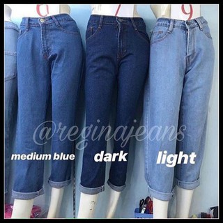 3 Warna  Boyfriend Jeans Unfinished Cut Medium  Blue  Celana 