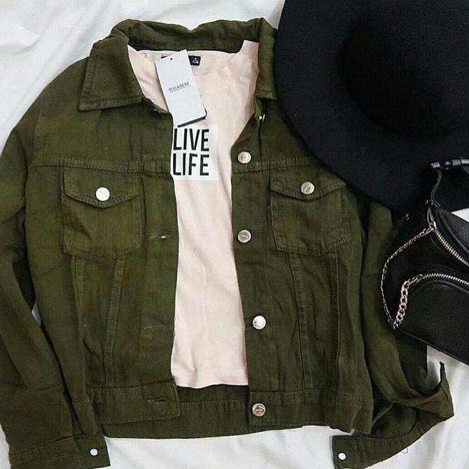 Ready stock jaket cewek import✅ Jaket Wanita Hijau Army Standard Size - ARMY jaketCewe