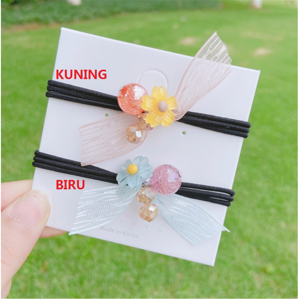 Karet Ikat Rambut PITA BUNGA F96 Mutiara Akrilik Gaya Korea Import Murah Fashion Wanita Hairband
