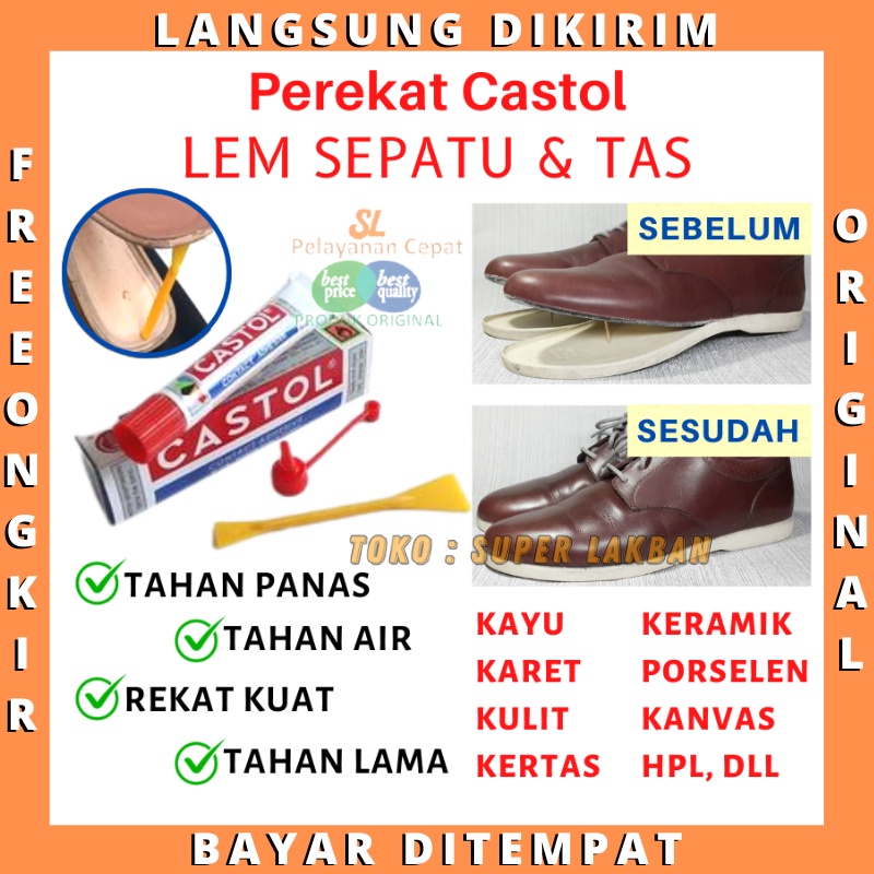 Lem Sol Sepatu &amp; Tas Lem Kuning Serba Guna Super Kuat Castol Contact Adhesive Setara Aica Aibon