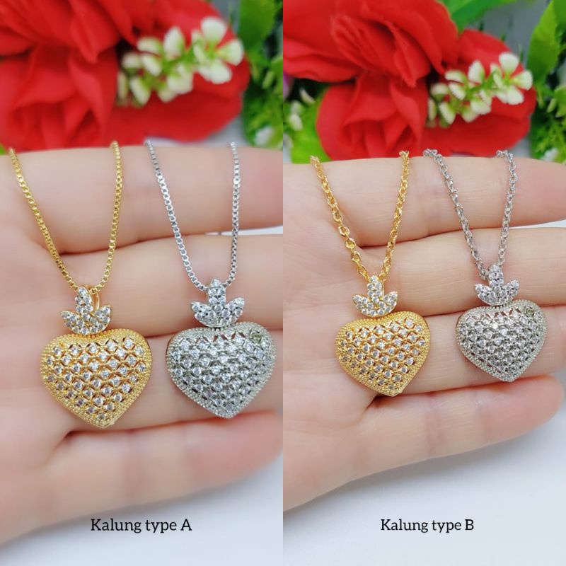 Set Kalung+Liontin Love Xuping Permata Lapis emas 18k