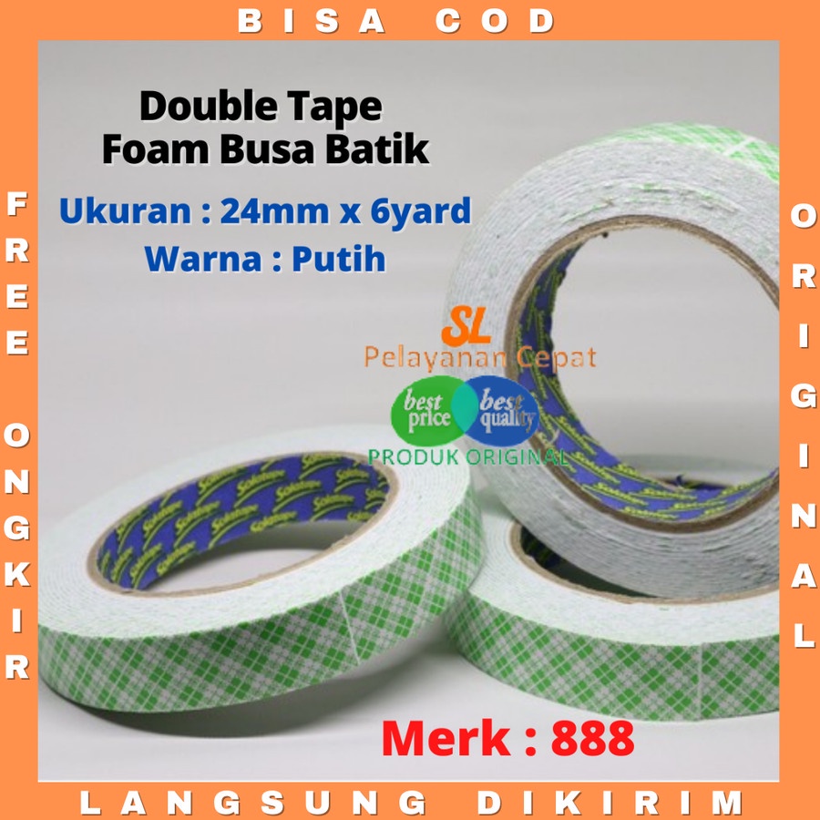 Double Tape Foam Busa Batik Putih 24mm x 6Yard Mounting Tape 888