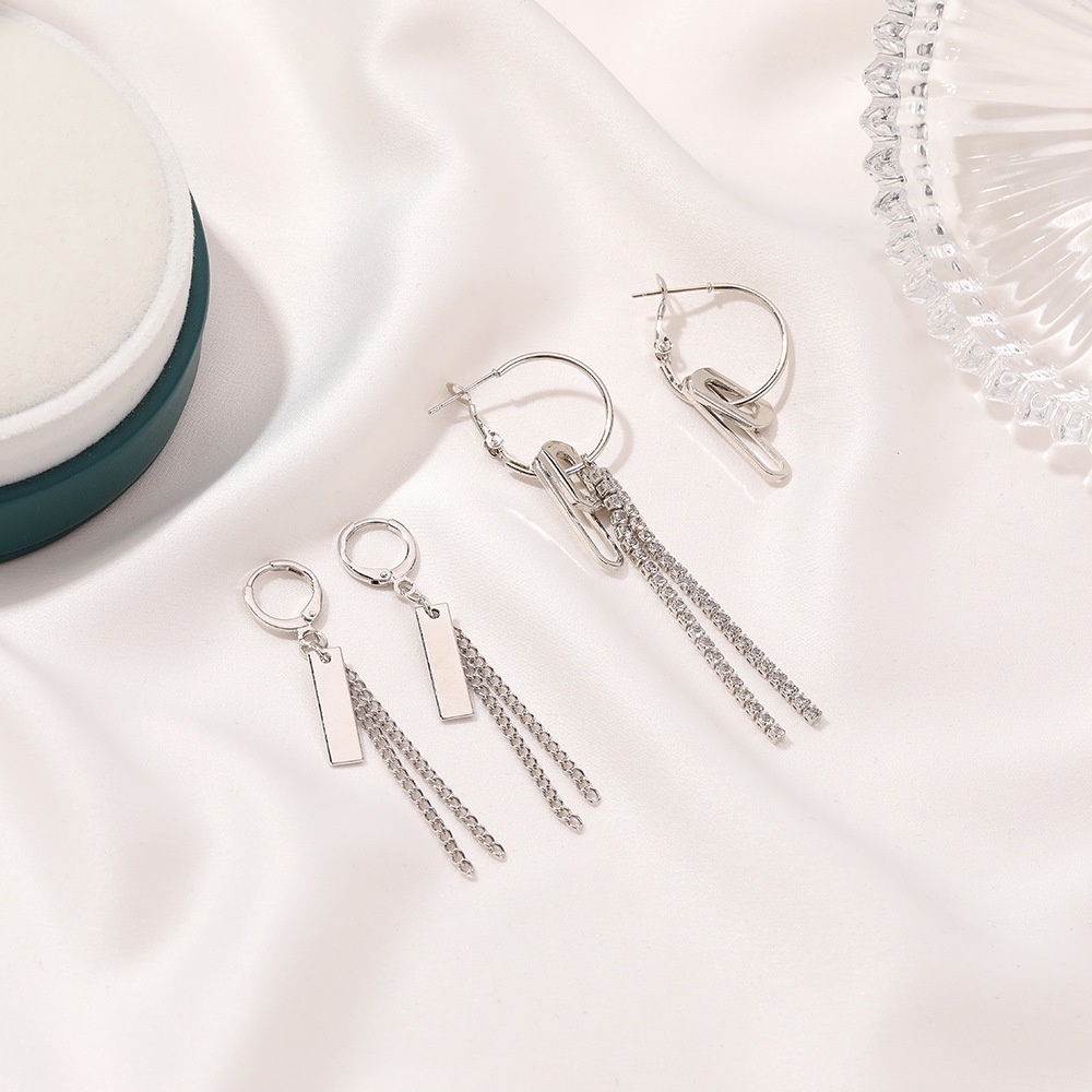 European and American personality creative metal long tassel earrings retro asymmetrical chain earrings hip hop punk earrings