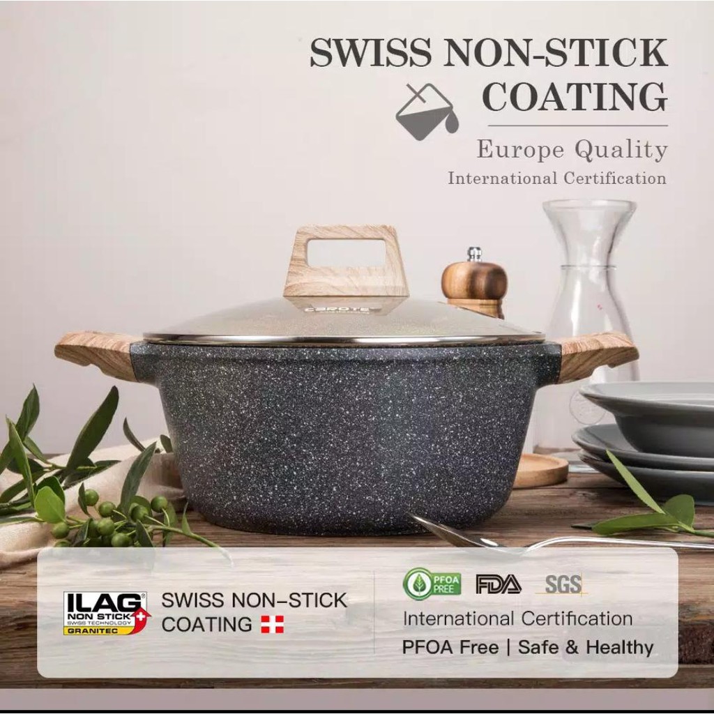 Carote Essential Woody Non-Stick Casserole 28cm Saucepot with Lid, From Switzerland