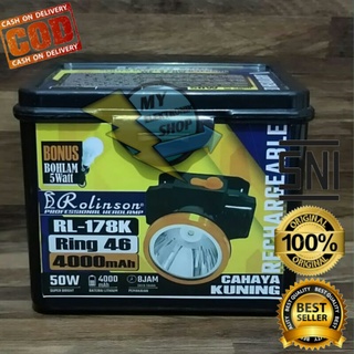 Lampu Senter Kepala Rolinson RL-178K Cahaya Kuning Battery Rechargeable Bisa Bayar Ditempat