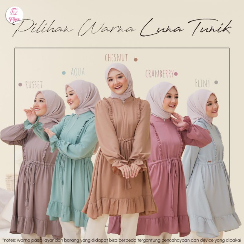 Tunic Premium Luna by Fauz Hijab|Tunik Dewasa|Tunik Muslimah|Atasan Cewek|Atasan Kerja Wanita|Atasan