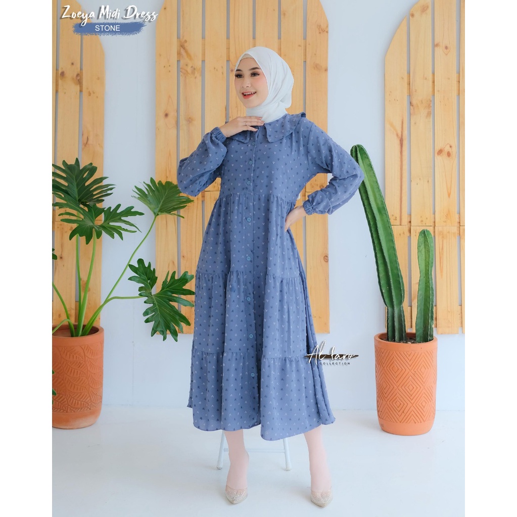 Midi dress aghnia zoeya by alfaro dress cringkle rubi butterfly new model busui reseller dropship