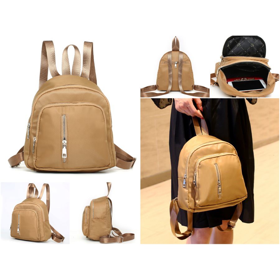 tas punggung coklat khaki wanita kain parasut anti air fashion korea