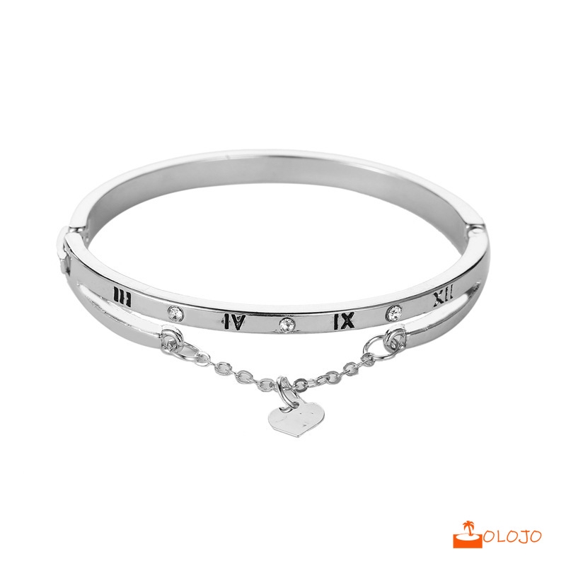 Gelang Bangle Mewah Bahan Stainless Steel dengan Hiasan Hati untuk Wanita