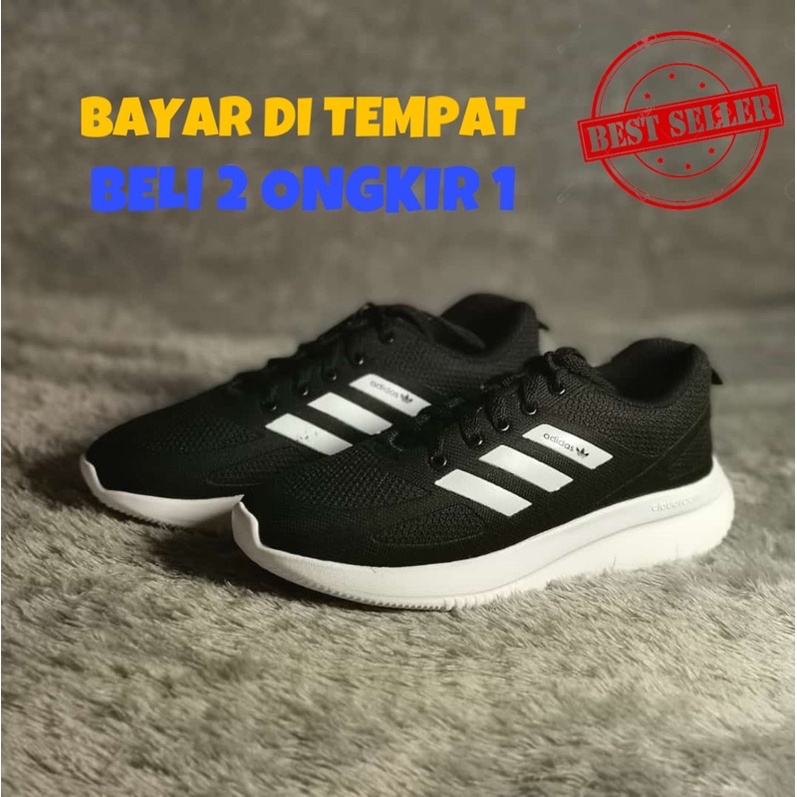 Sepatu Sneakers Adidas / Sepatu Adidas Hitam Putih / Sepatu Sekolah Hitam Polos