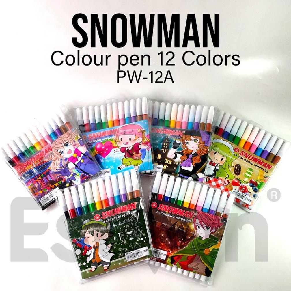 

[(BAYAR DITEMPAT) Spidol SNOWMAN 12warna ORIGINAL ASLI / Spidol Snowman PW 12A