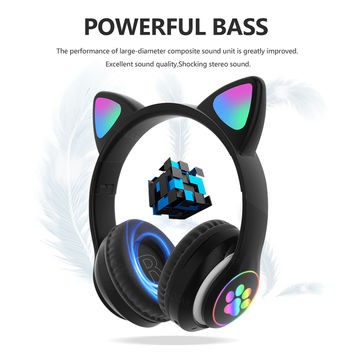 STN-28 Headphone Bando Bluetooth Wireless Cat Ear HiFi Stereo Bass