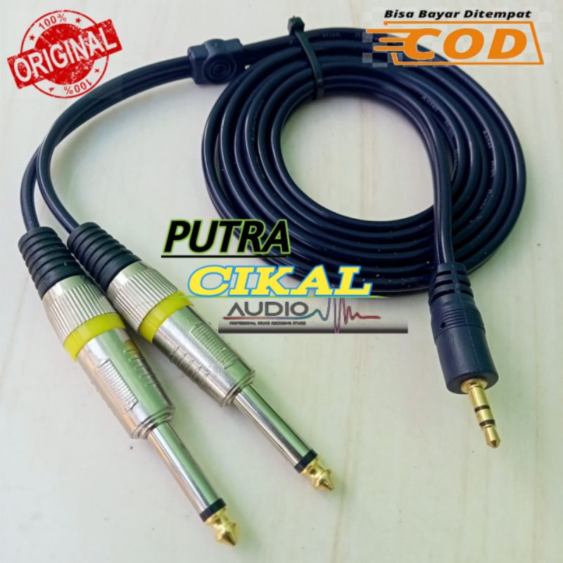 kabel audio hape ke mixer jack 3.5mm stereo to 2 akai 6.5mm mono 1.8 meter