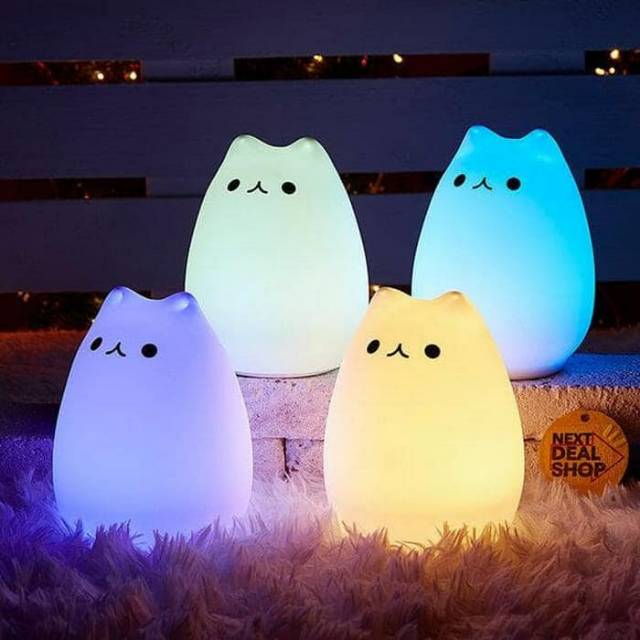 Lampu Tidur LED 7 Warna Model Kucing Lucu