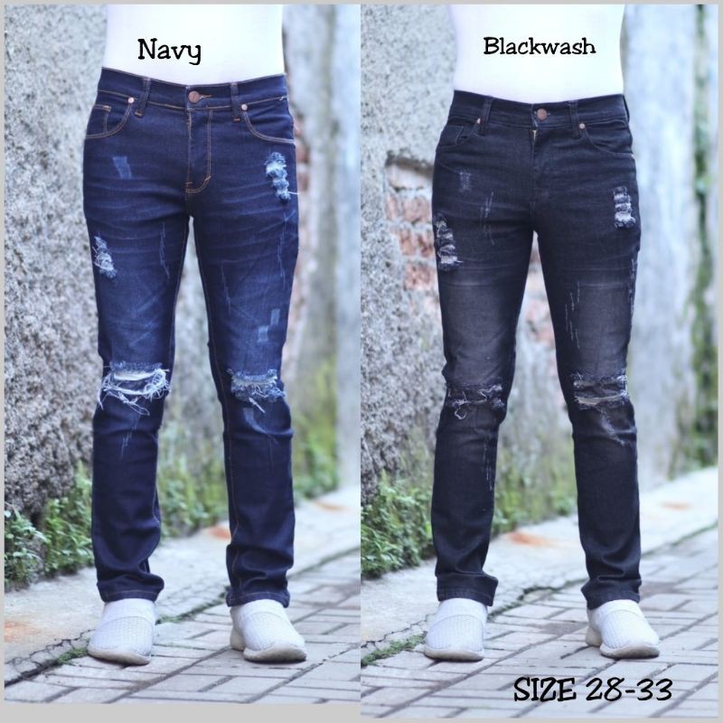 Celana jeans pria sobek lutut robek ripped destroy premium bioblitz bio blitz size 27-332 cut knee