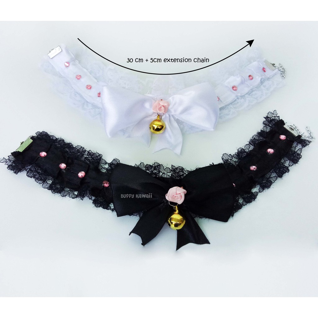 Choker rose pita lolita bell renda buffy kawaii cat ears nekomimi cosplay maid necklace fashion