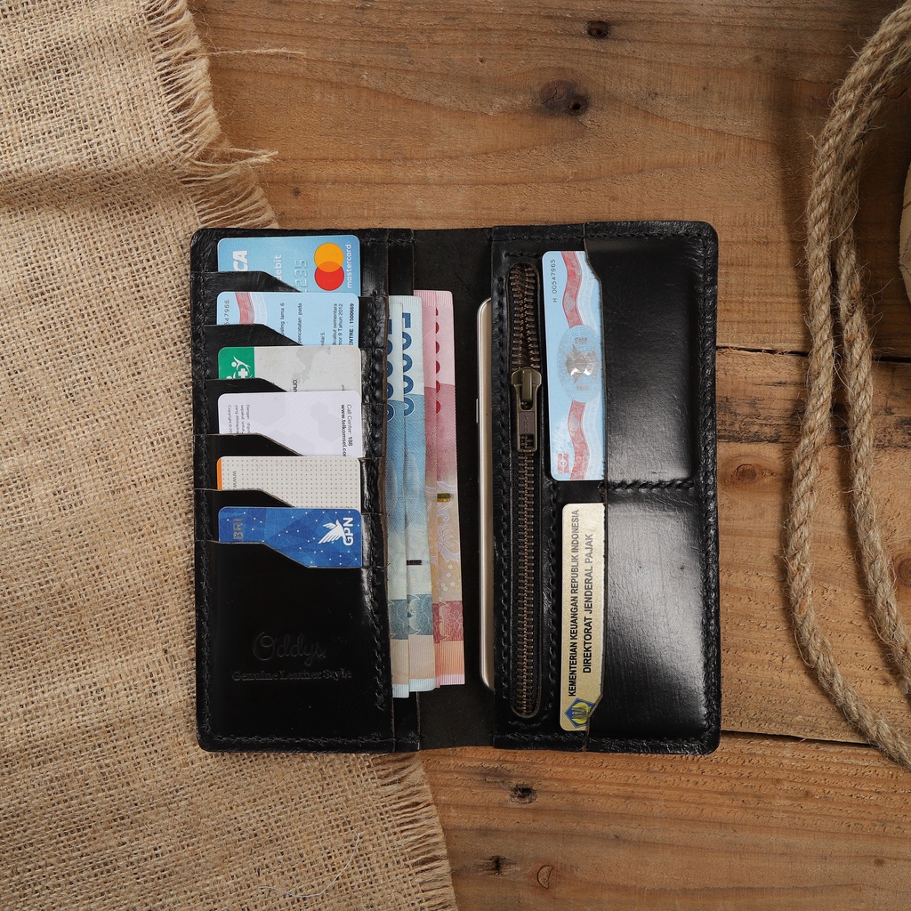 Dompet Panjang Kulit Asli Pull Up Seri AERON Warna Hitam - Leather Phone Wallet