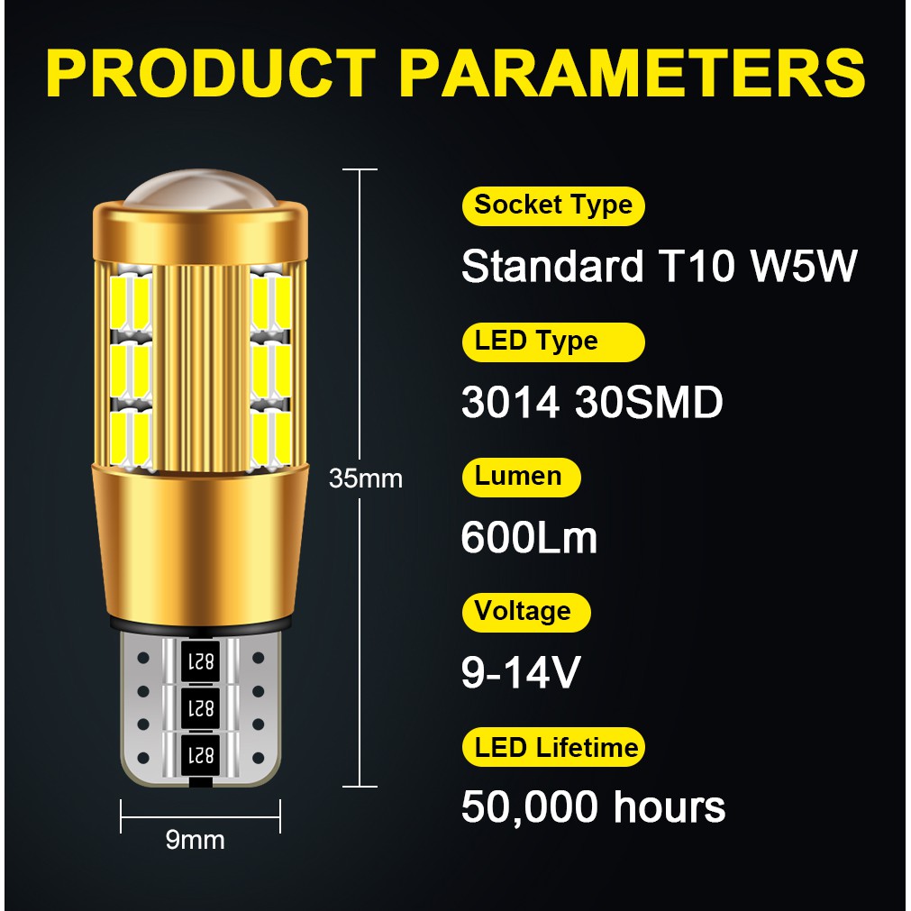 W5W T10 LED Canbus 12V 6000K 3014 30 SMD Car 5W5 LED Bulb Clearance Wedge Side Light Super Bright For Car LED Lighting