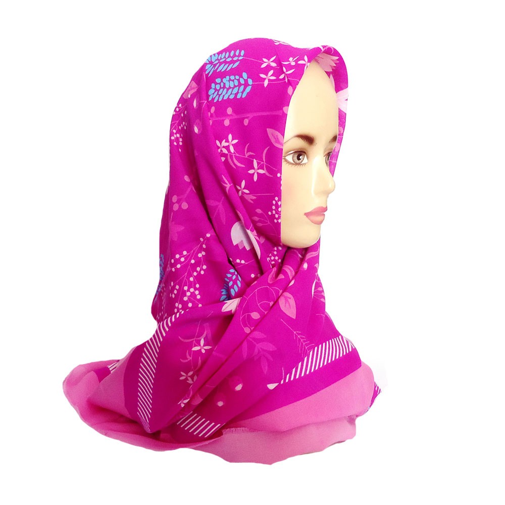 Jilbab Motif Bunga Ansania Magenta