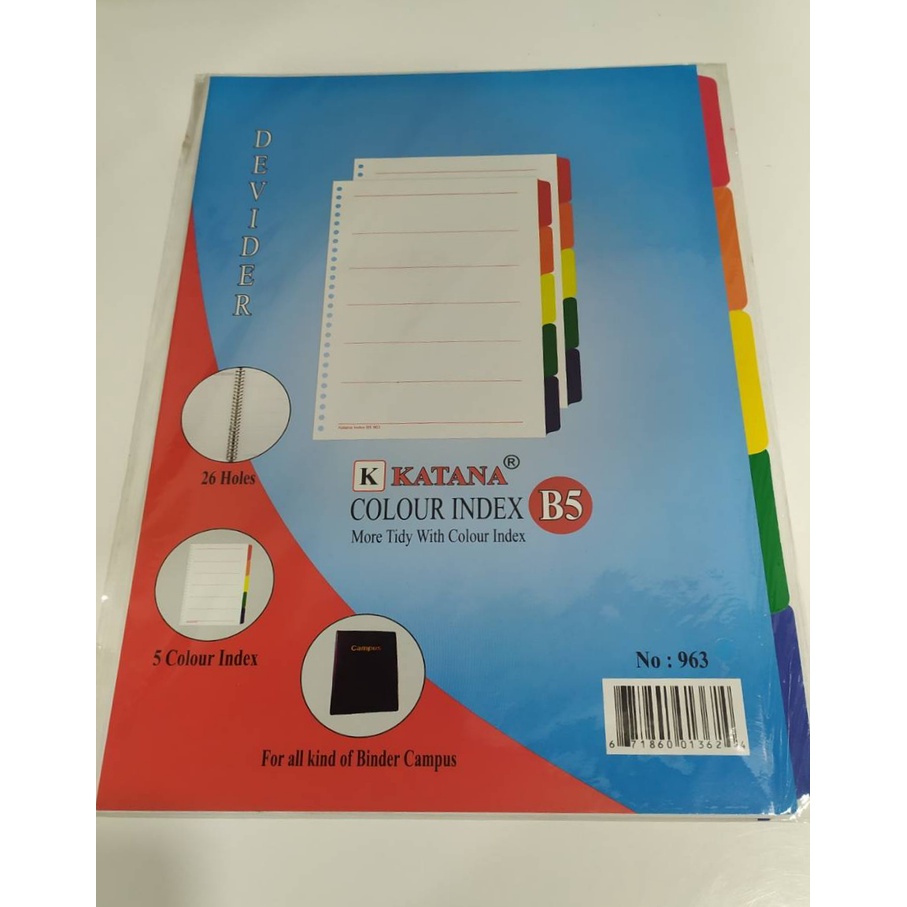 

Pembatas Kertas Binder / Divider Loose Leaf KATANA B5 26 holes 5 Warna 963