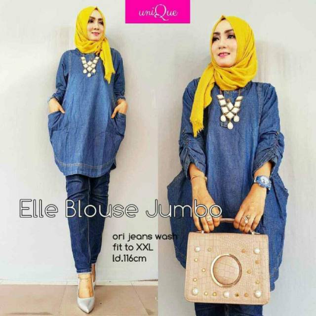 Elle Blouse Jumbo baju atasan jeans wanita busui
