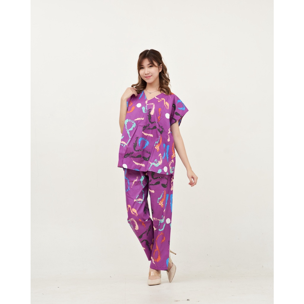 IZANY Piyama One set  Korean allsize Celana Panjang / Set Cel / Daily Set-KOREAN HAVANA PURPLE